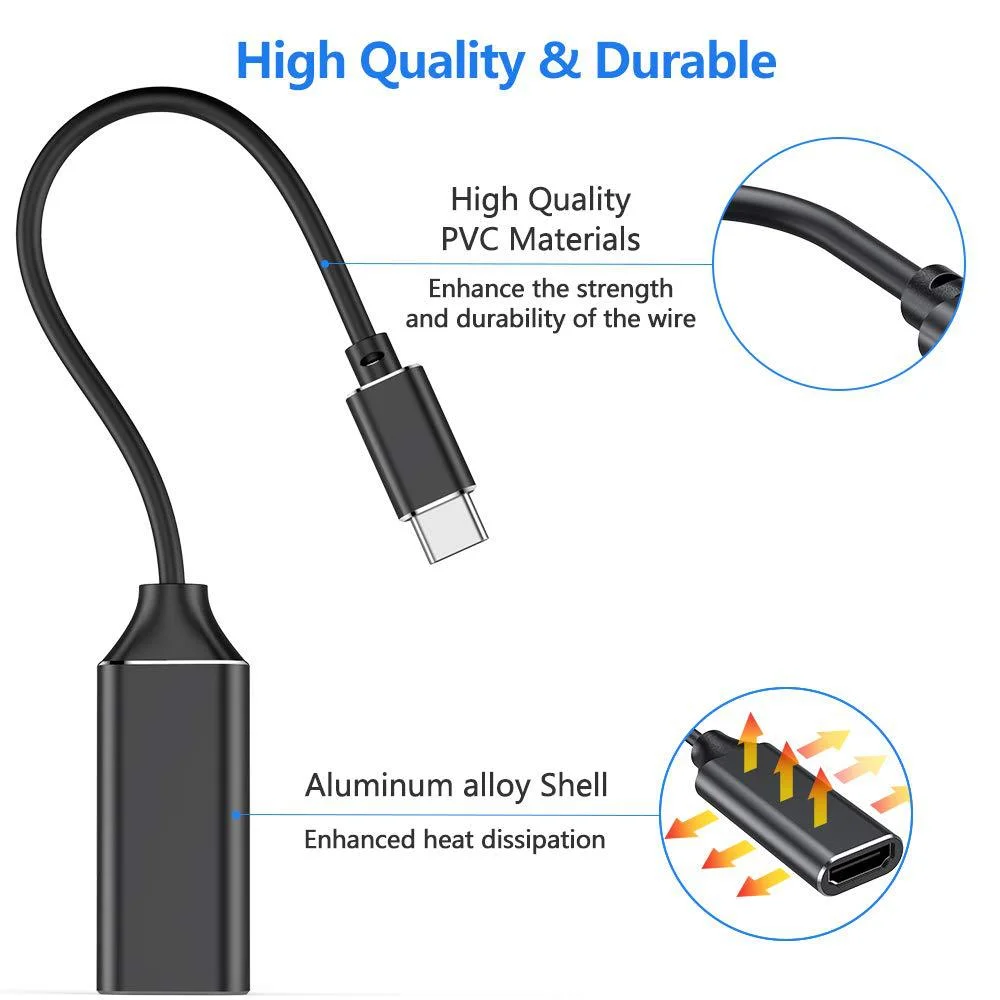 Type C to HDMI Adapter Male to Female Converter Cable for 4K USB C HDTV Laptop Flat Screen TV