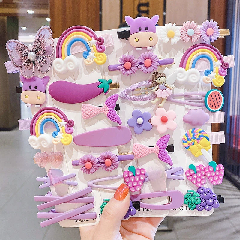 14 Pieces/set of Childrens Cute Hairpin Little Girl Side Hairpin Set Korean Small Flower Girl Headdress Baby Hair Decoration 500pcs rainbow water color thank you stickers seal label 1 inch color labels for business sticker wedding decoration baby shower