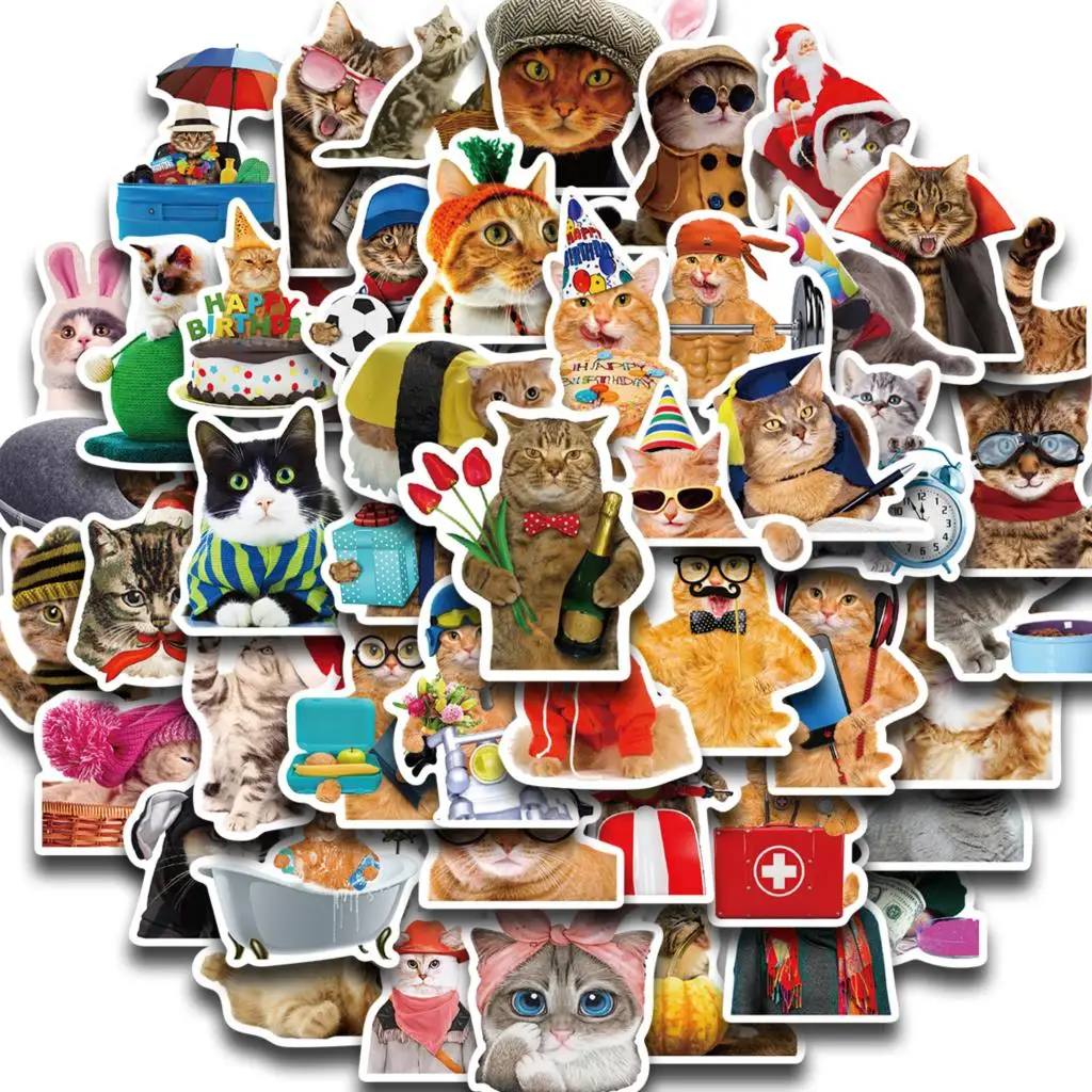 

10/50PCS Cat Meme Funny Animals Stickers Cartoon Decals to DIY Notebook Luggage Motorcycle Laptop Guitar Decor Kids Gifts