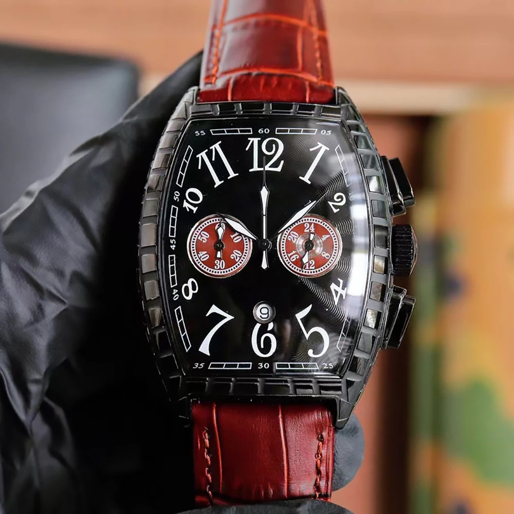 2023 New FM Multi-function wine barrel watch Top brand Luxury leather men's quartz watch High quality men's gift clock