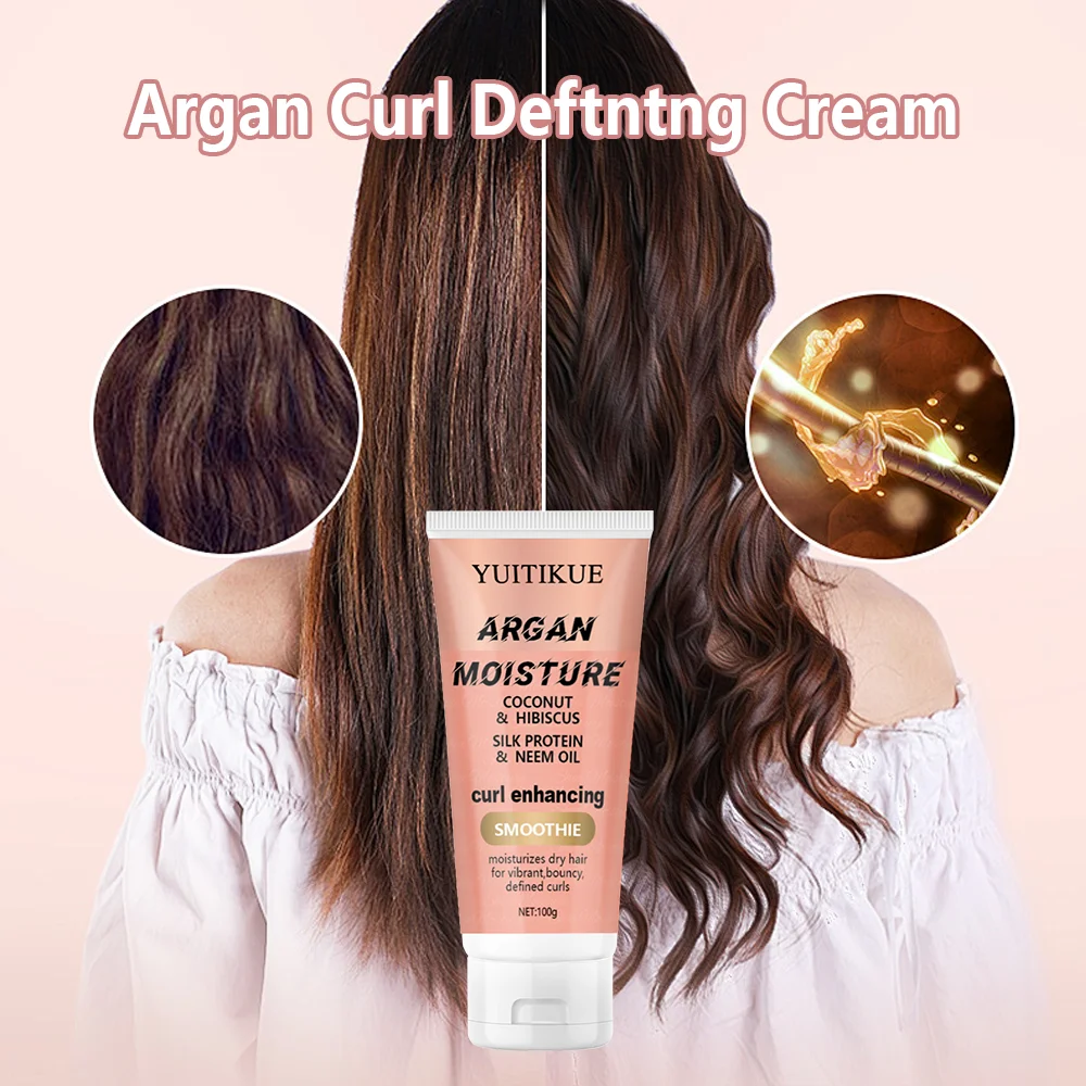 YUITIKUE Moroccan Argan Oil and Coconut Oil Curl Cream, long-lasting shine and freshness, enhances curls.