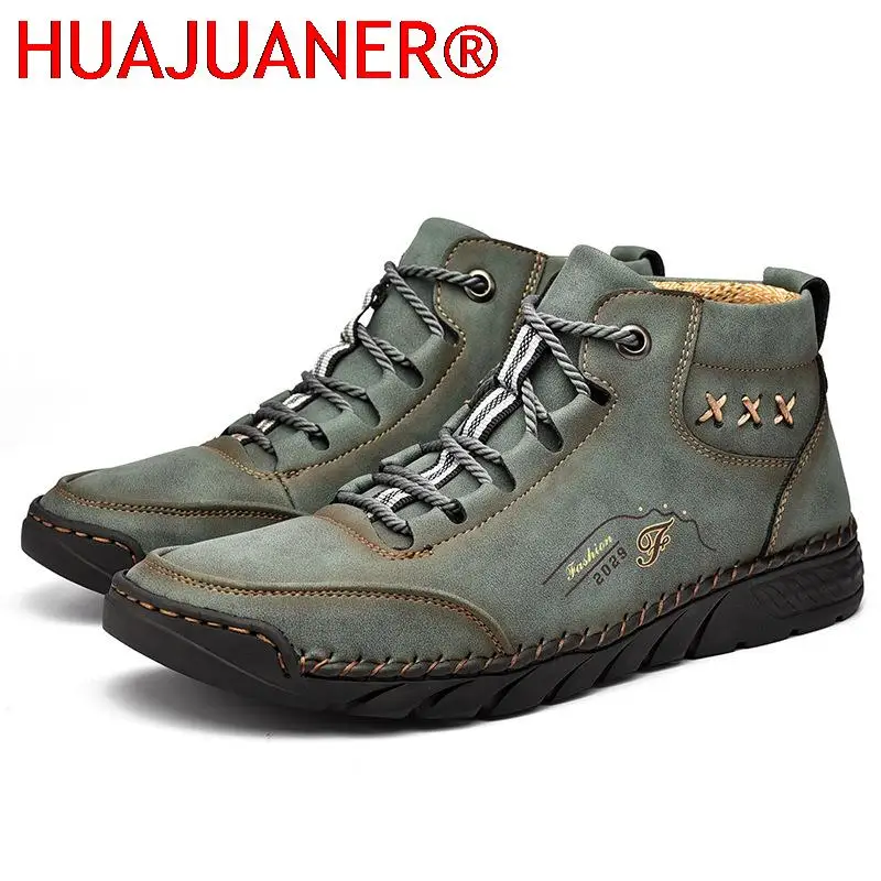 

Handmade Quality Men Ankle Boots Fashion All-match Lace-up Botas De Hombre Anti-skid Wear-resisting Ankle Shoes Outdoor Leisure