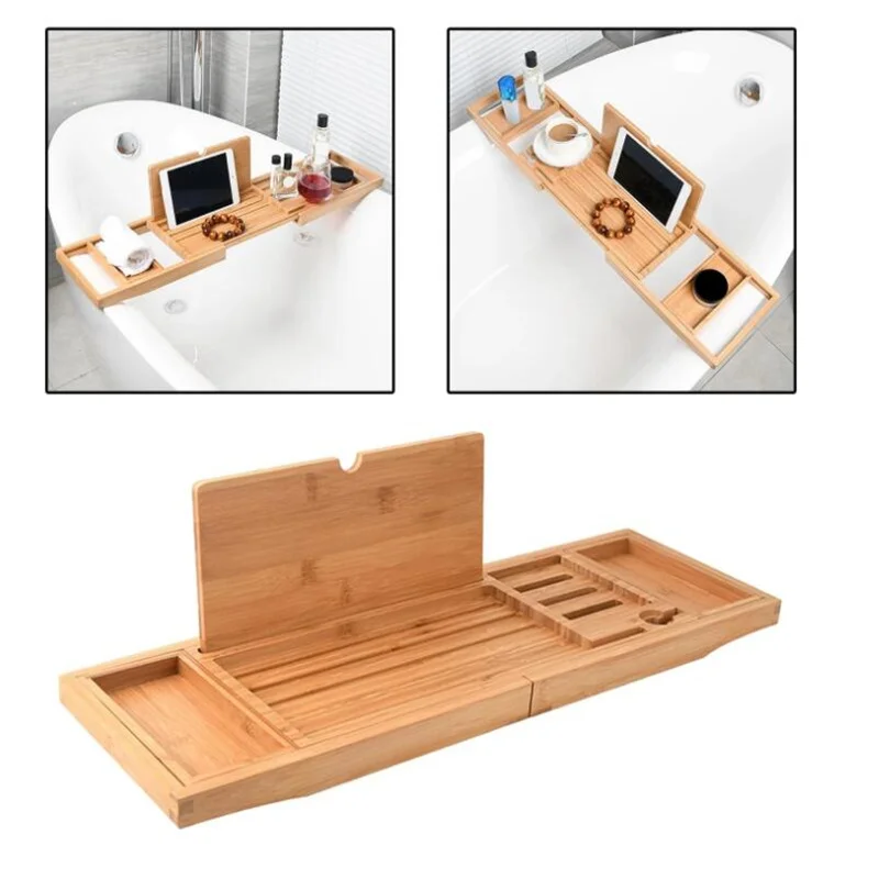 Expandable Luxury Wooden Bathtub Caddy Tray Bathtub Accessories Home Soap Dish Non Slip Tablet Holder Storage Holder wooden tray bathtub storage rack