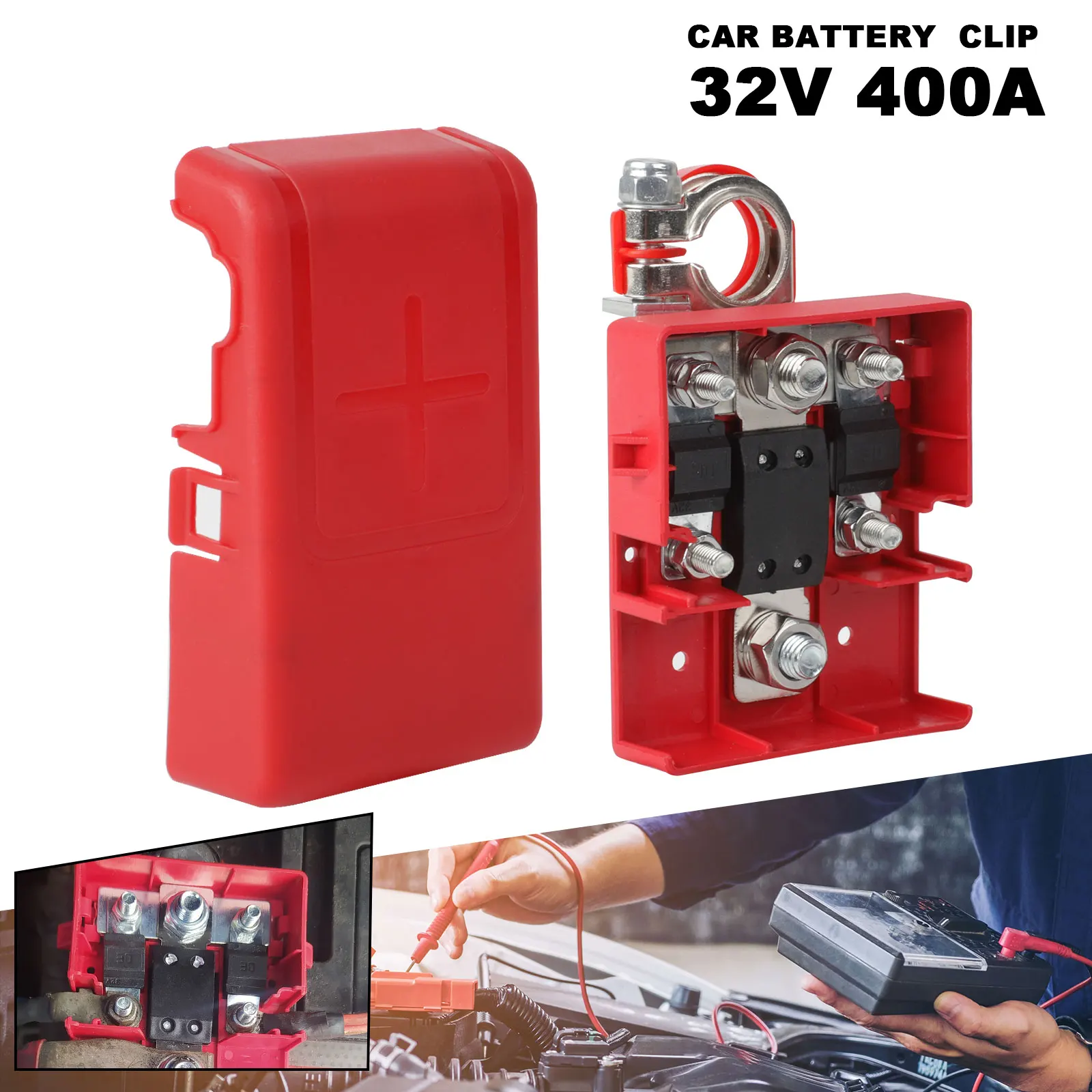 Car Battery Distribution Terminal Clamp Pile Head Connectors 32V 400A Quick Release Fused for Caravans camper Boat Truck