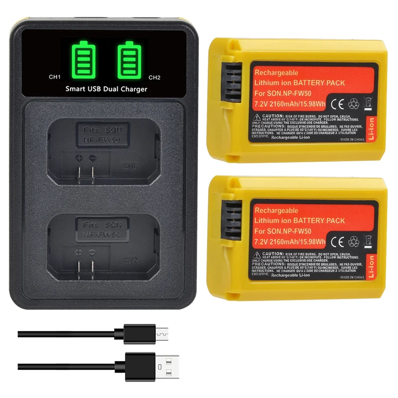 

DuraPro 2160mAh NP-FW50 Battery+LED Charger with USB Cable Type C Port For Sony A6000 A5000 NEX-3 7 5N F3 Alpha 7R II Camera