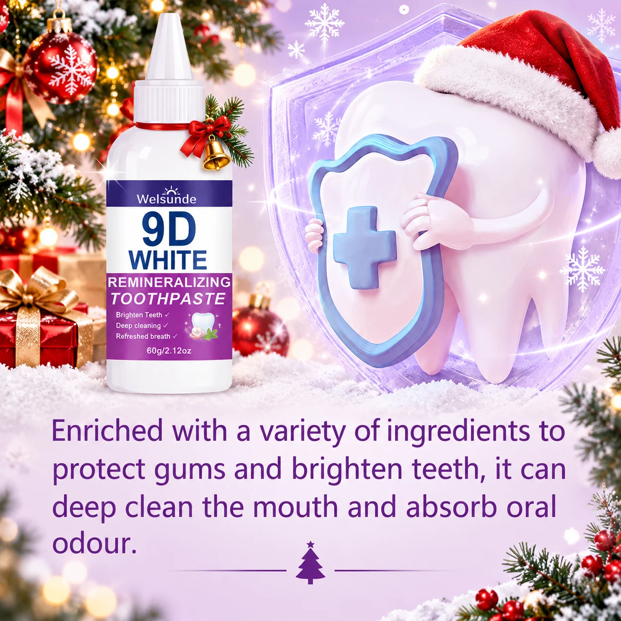 2PCS Whitening Toothpaste for Deep Cleaning & Brighter Smile, Purple Remineralizing Hydroxyapatite Toothpaste, European Formula with Minty Fresh Breath, Gentle on Gums, Travel-Size 60g*2, Ideal Oral Hygiene Gift for Women & Men, Local Warehouses
