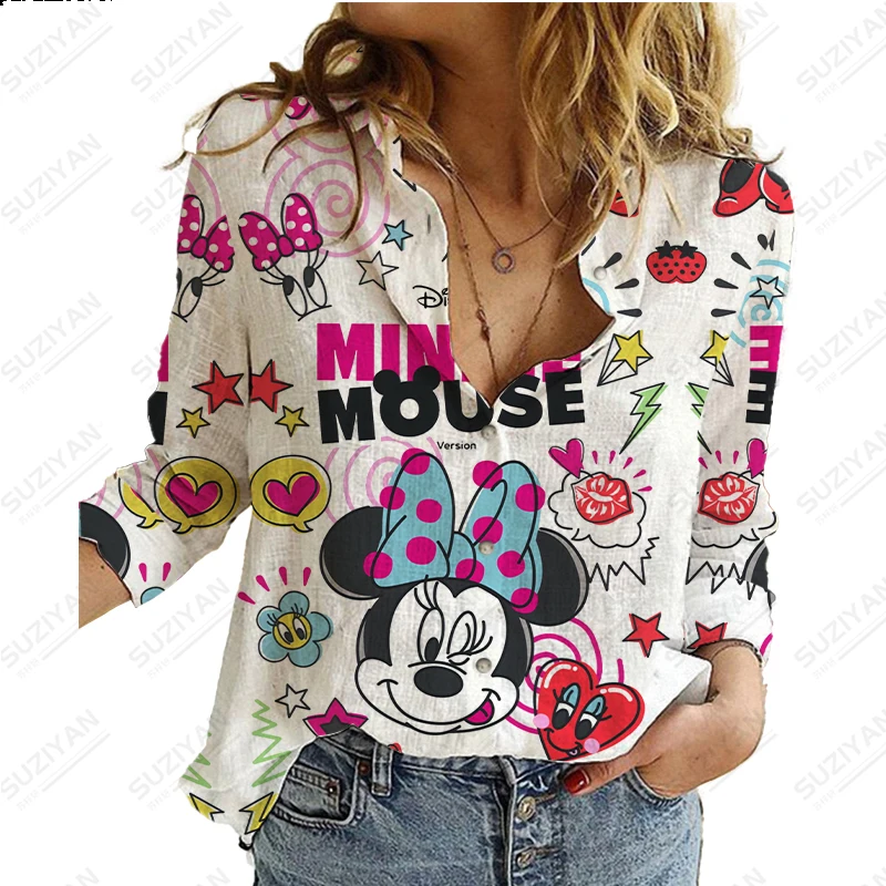 

Disney Summer Fashion New Women's Long Sleeve Shirt Printed Button Cardigan Elegant and Simple Shirt Street Loose Large Shirt