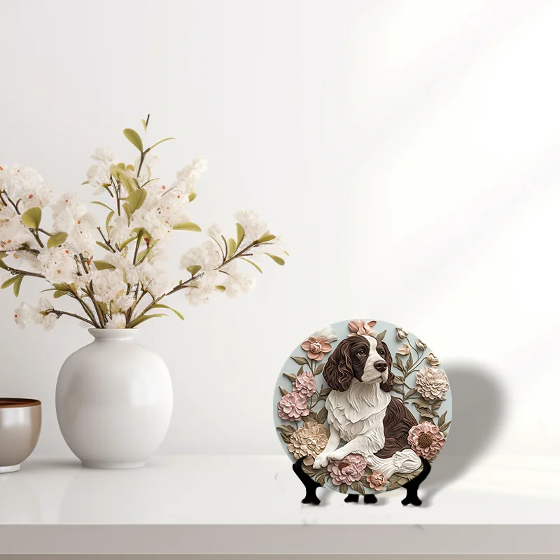 Saint Bernard Pet Memorial Premium Quality Circular Aluminum Decorative Painting Personalized Pet Souvenir Tombstone