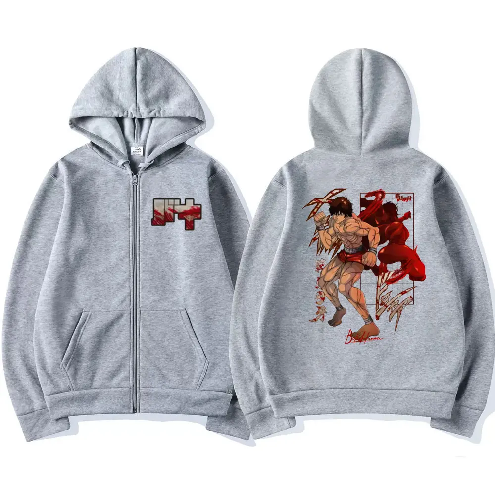 

Japanese Anime Yujiro Hanma Casual Zipper Coat Hoodies Cartoon Baki The Grappler Graphic Zip-up Hoodie 90s Vintage Y2k Jacket