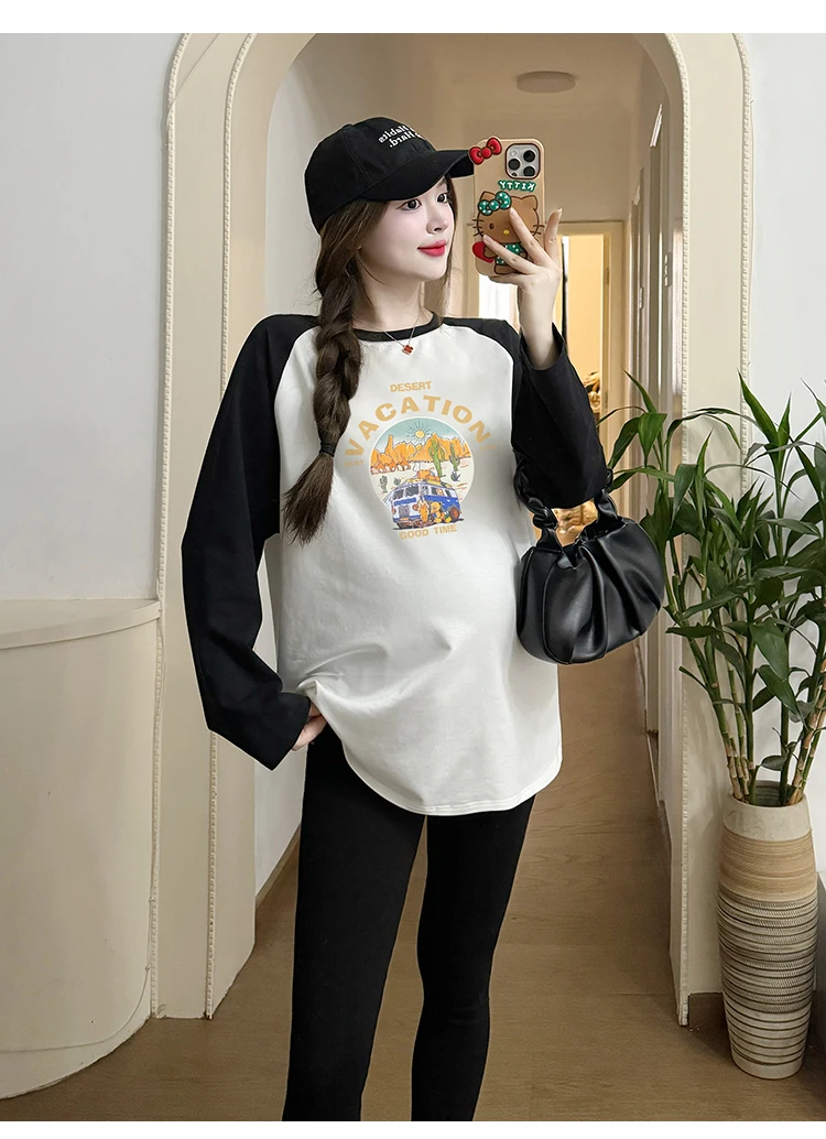 Maternity tops Korean Style Batwing Sleeve Maternity Cotton Shirts Long Sleeve O-Neck Pregnant Woman Blouses Irregular T-Shirts Tees and Tops