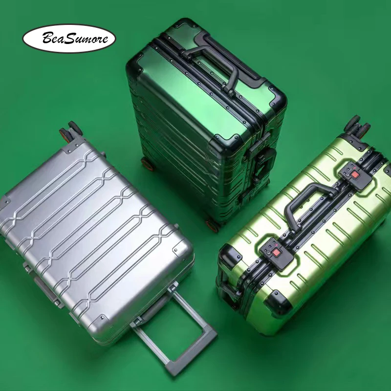 Pull Bar Suitcase 100% Aluminum-magnesium alloy Rolling Luggage Spinner 20/24/29 inch Women Metal Trolley Men Business Suitcase Wheels