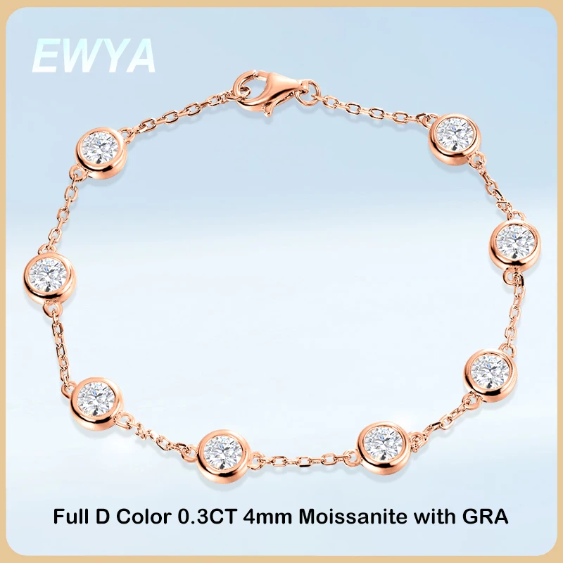 

EWYA Real D Color Full 4mm 0.3CT Moissanite Diamond Tennis Bracelet For Women S925 Silver Plated 18K Rose Gold Link Bracelets