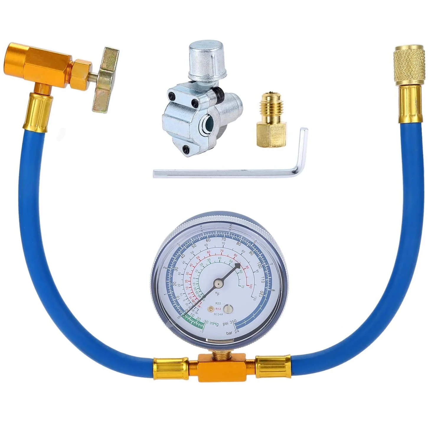 

Шланг переменного тока R134A HVAC с манометром, комплект пулевого крана для прокола BPV31, адаптер 1/4-1/4 дюйма с сердечником клапана, для порта R12 r22.5