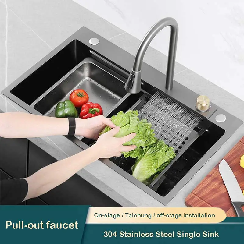 YUJIE Kitchen Stainless Steel Single Sink Gun Grey Handmade Raindance yujie-kitchen-stainless-steel-single-sink-gun-grey-handmade-raindance