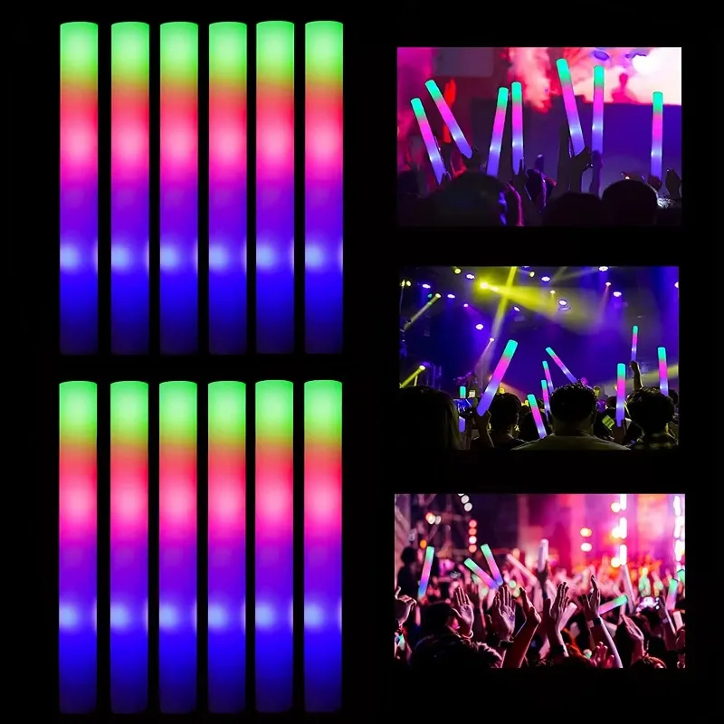 Description Picture 2 of item10/15/20/30Pcs LED Glow Sticks Bulk Colorful RGB Glow Foam Stick Cheer Tube Light in The Dark for Party Concert Wedding Supplies