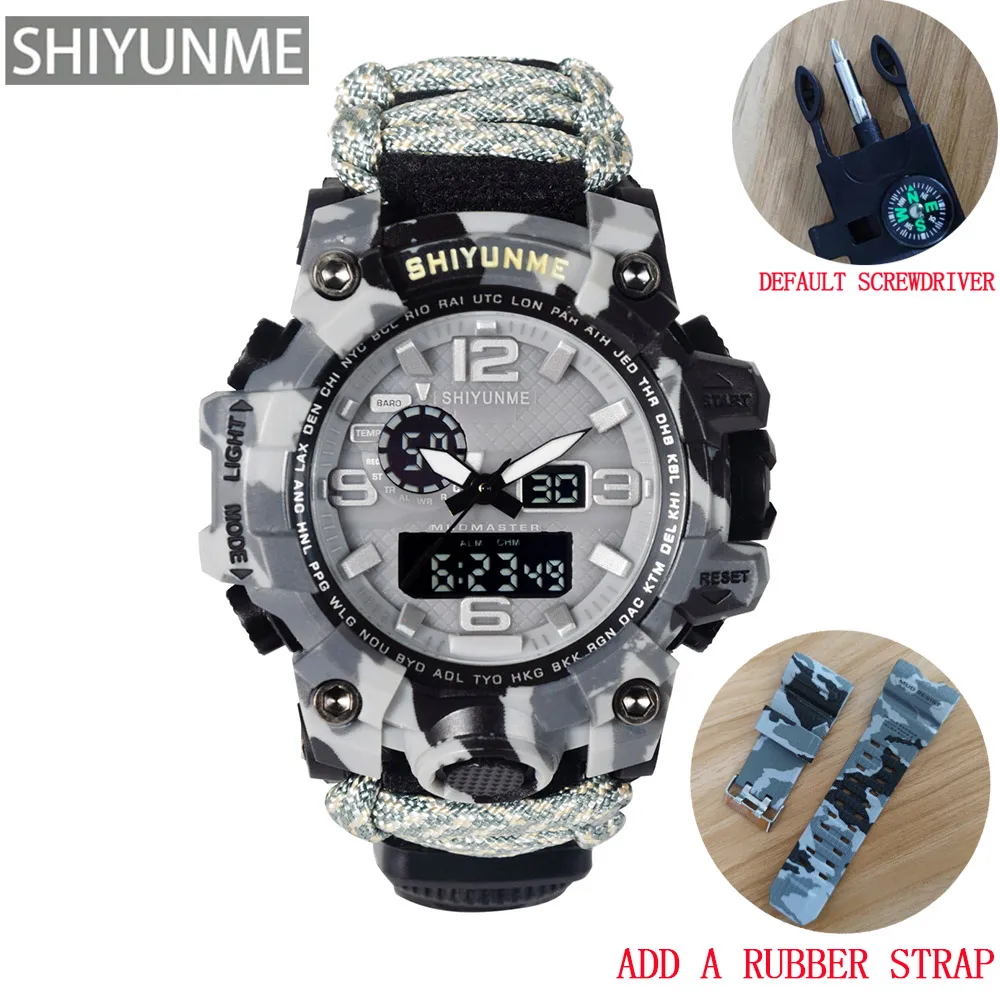 Men Military Sports LED Digital Watches Compass Outdoor Survival Multi-function Waterproof Men's Quartz Watch Relogio Masculino 