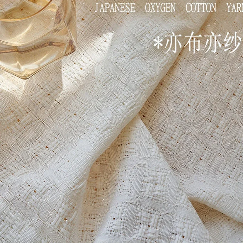 

280x50cm Imitation Cotton Linen Gauze Fabric Thickened Warp Knitted Checkered Texture DIY Sewing Used for Making Bedroom Curtain