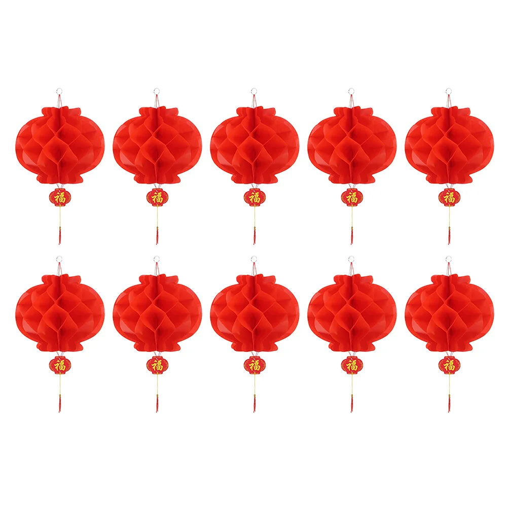 

20 Pcs New Year Spring Festival Lanterns Red Honeycomb Pendants Fold Decorative Oil Paper
