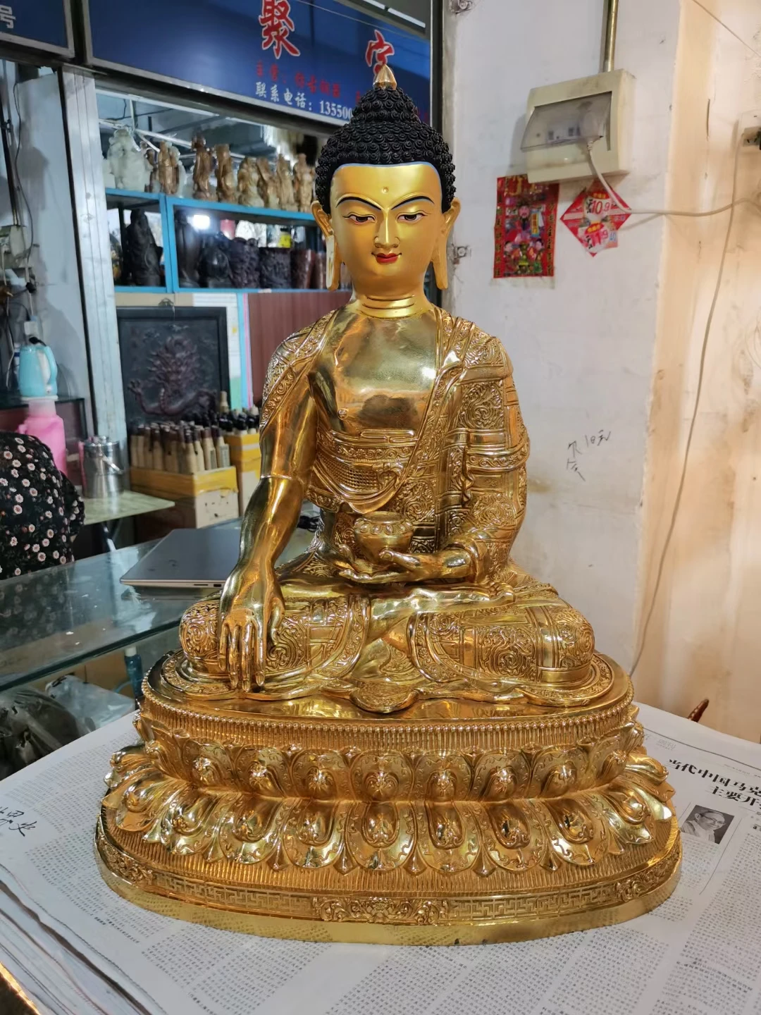 

60CM Huge large Asia Tibetan Buddhism home temple good brass gilding Sakyamuni Amitabha Buddha statue bless Safety Health luck
