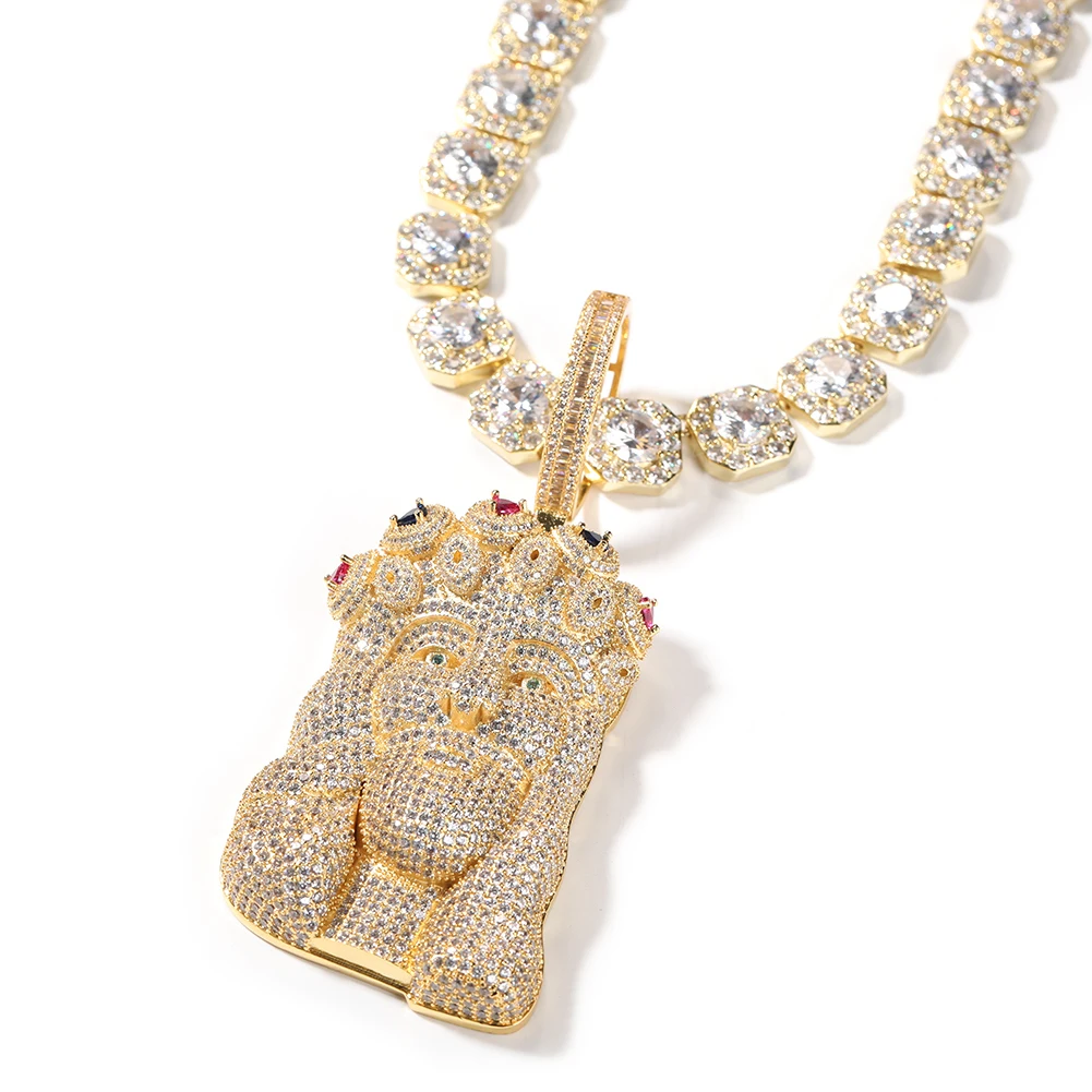 Uwin Christ Jesus Pendant With Big Clasp Full Iced Out Cubic Zircon Prong Setting Colorful CZ Necklace Fashion Hip Hop Jewelry