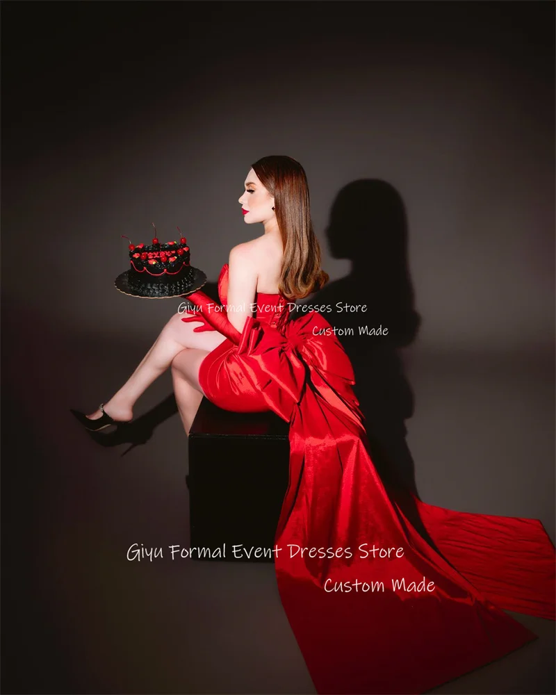 Giyu Mini Sexy Red Short Prom Party Dresses Satin Dubai Big Bow Back Cocktail Dress Formal Night Event Dress Formal Birthday