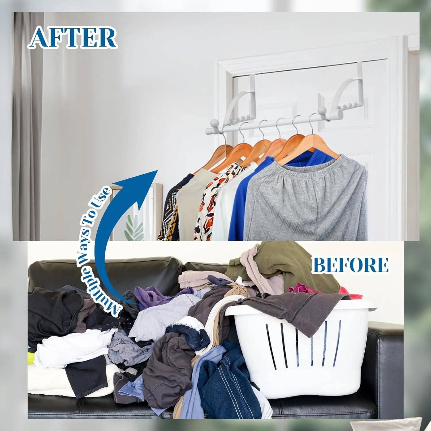 Adjustable Closet Door Hooks Hanger Metal Over The Door Clothes Drying Rack Multi Hanging Storage Hanger with Telescopic Pole 2