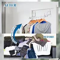 Adjustable Closet Door Hooks Hanger Metal Over The Door Clothes Drying Rack Multi Hanging Storage Hanger with Telescopic Pole 2