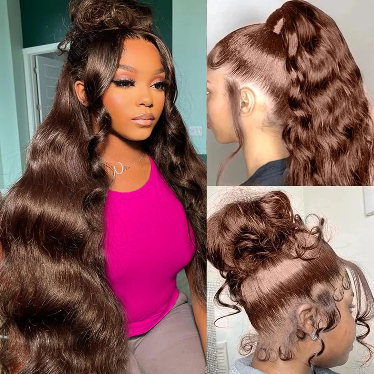 WYQIVY Chocolate Brown Lace Front Wig Human Hair 360 Body Wave Lace Front Wigs Human Hair 180% Density Pre Plucked Colored Wigs