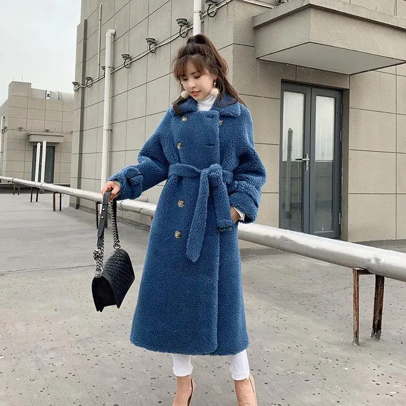 2023 New Haining Granular Sheep Shearing Fur Coat Women's Long Wool Coat Composite Fur Integrated Top