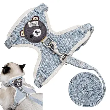 Arnés y correa de Escape para gato, accesorio suave y ajustable para caminar con campana, oso de dibujos animados, liberación de seguridad 1
