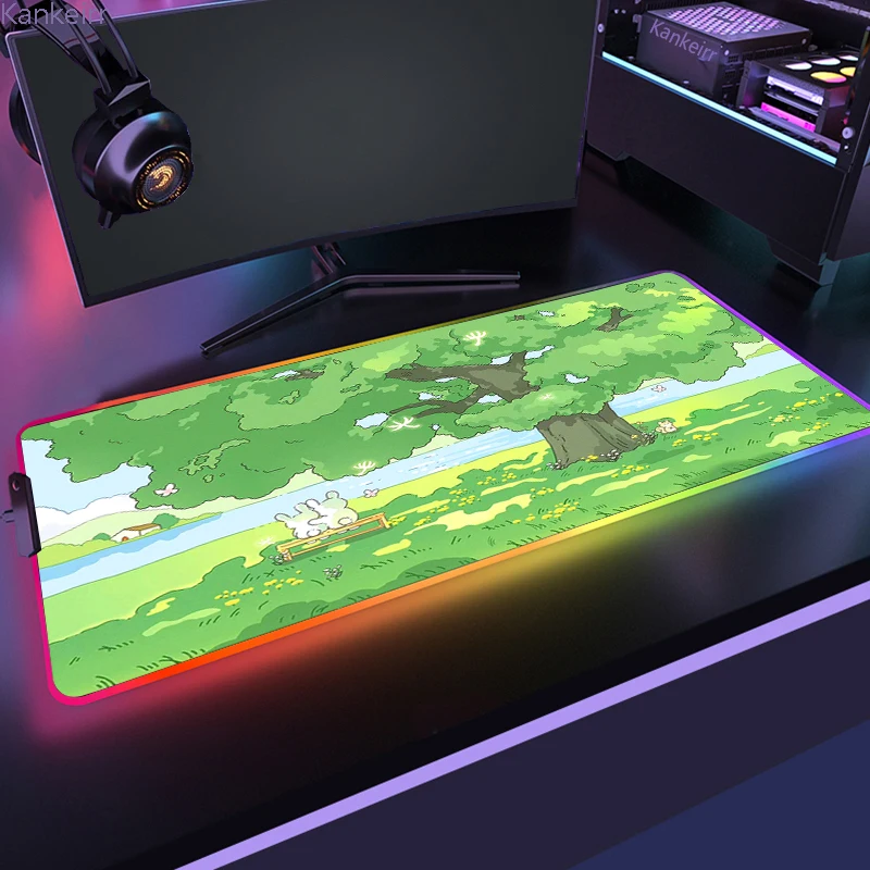 

Green Plant Game Backlit Mousepad Office Table Carpet Gaming Mats 900x400 Large Kawaii Rabbit RGB Mouse Pad XXL Gamer Mouse Mat