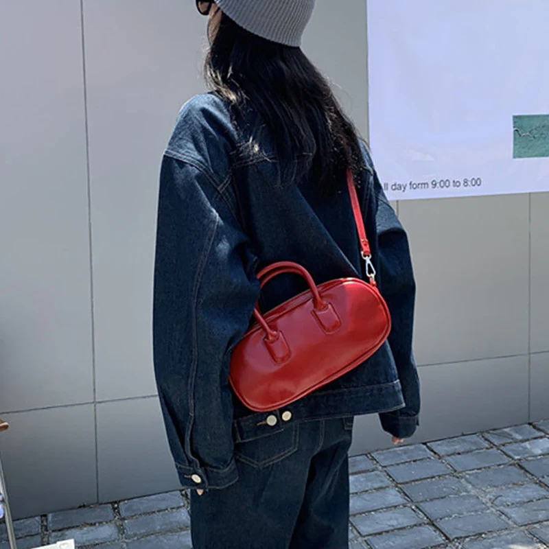 

Fashion Red Sac A Main Femme Patent Leather Vintage Top Handle Bags 2023 New Women Korean Style Crossbody Shoulder Bag
