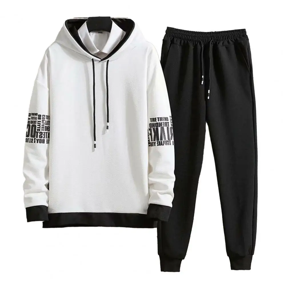 

Men Sportwear Hooded Drawstring Long Sleeve Pullover Sweatshirt Pockets Jogger Pants 2Pcs/Set
