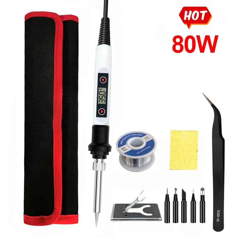 electric solder 80W Digital Electric Soldering Iron Set Kit 220V 110V Temperature Adjustable Welding Equipment Soldering Tips Rework Repair Tool best soldering station Welding Equipment