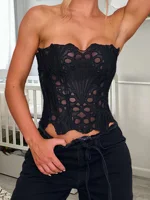 Sexy Lace-Up Backless Bandeau Top with Irregular Cutout Detail and Off-Shoulder Design for Trendy Street Style - Image 4