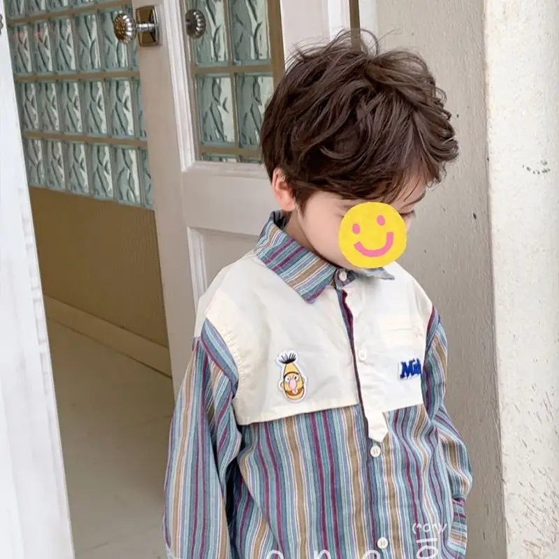 Toddler Boys Spring Autumn Striped Shirt New Children's Fake Two Piece PATCHWORK Top Baby Summer Shirt Children's Clothing