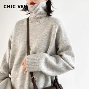 Женский свитер с высоким воротом, свободный однотонный вязаный пуловер в Корейском стиле, Осень-зима 2022