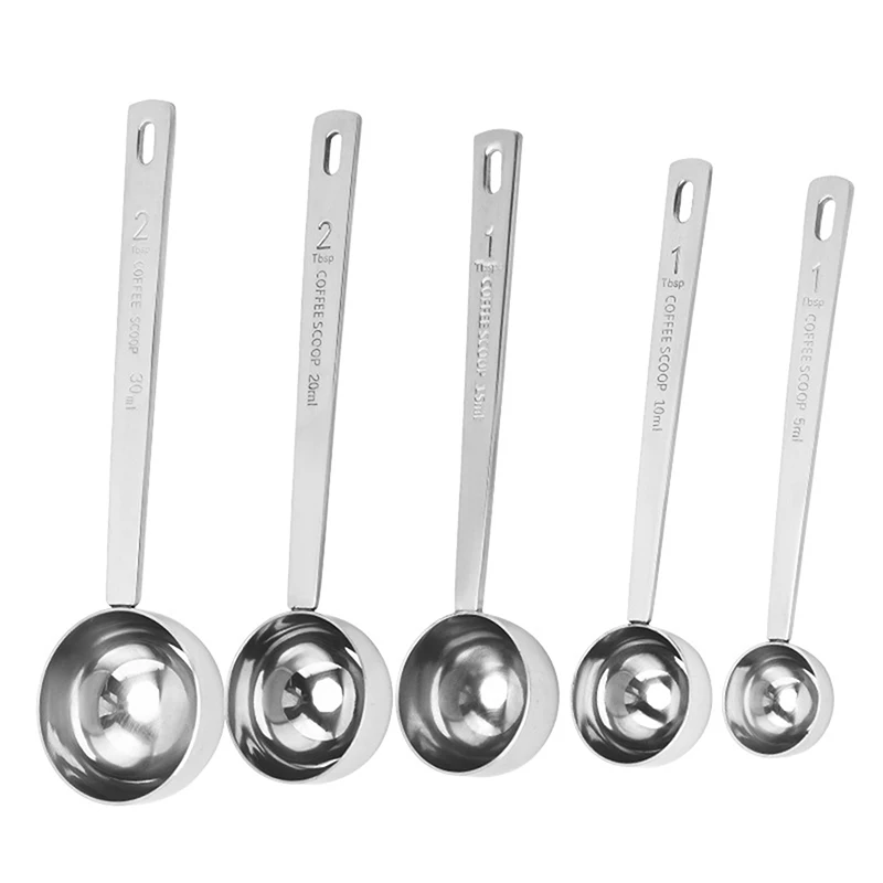 Stainless Steel Measuring Spoon Metal Round Head Long Handle Measuring Scoop Dry And Liquid Use Kitchen Baking Tools