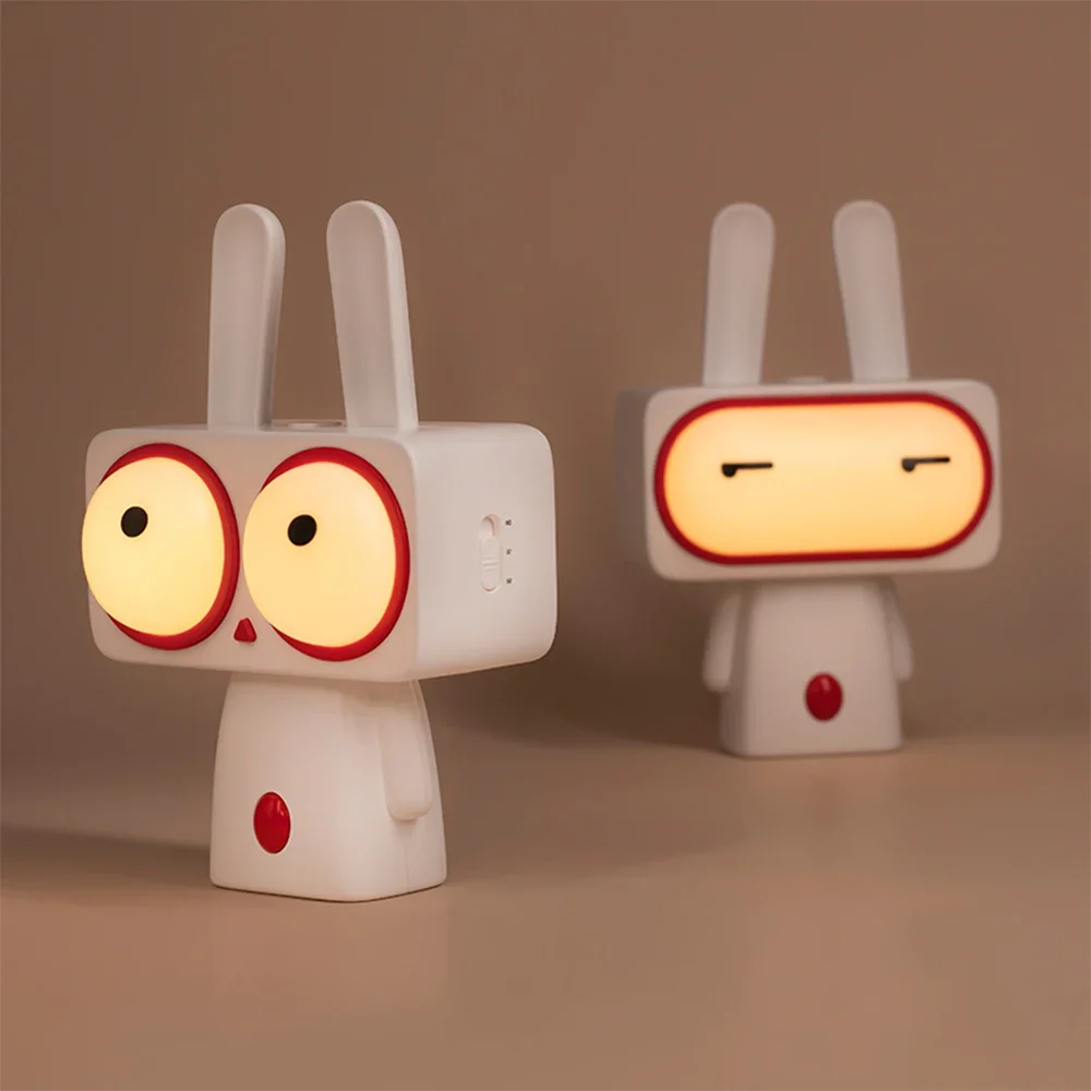 Cute Night Light Rabbit Lamps Cartoon Animal Birthday Christmas Gift Rechargeable Warm Soft Light Protect Eyes