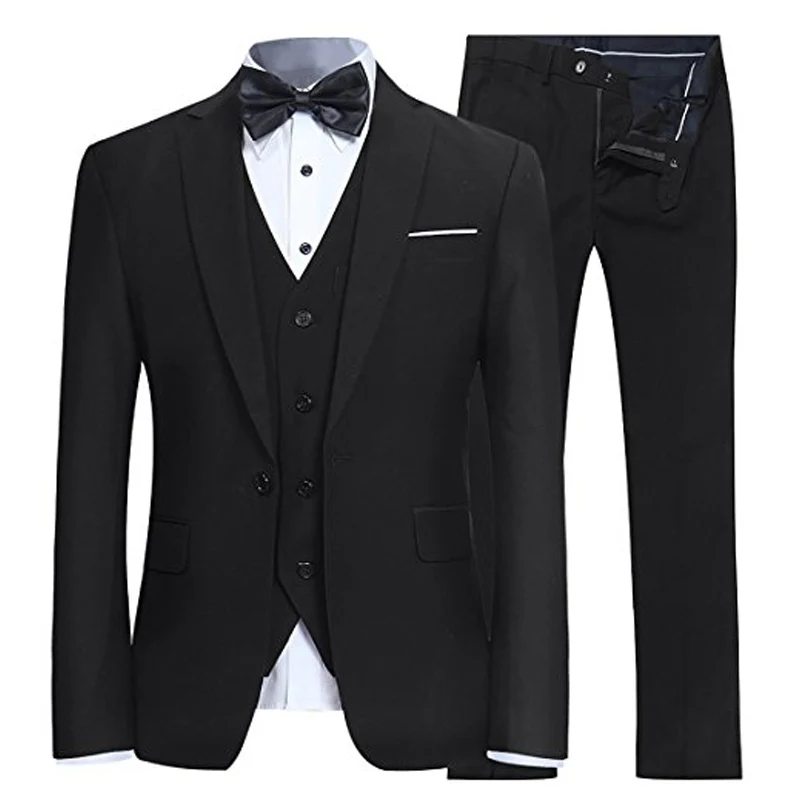 Black Business Party Men Suit Three Piece One Button Trim Fit Custom Made Wedding Groom Tuxedos 2023(Jacket+ Pants+ Vest)