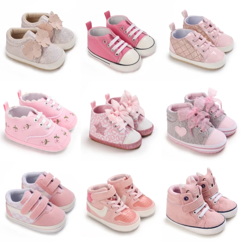 Spring and Autumn Sweet Pink Theme Girl Baby Casual Sports Shoes Soft Sole Comfortable Baby Walking Shoes 0-18M 1
