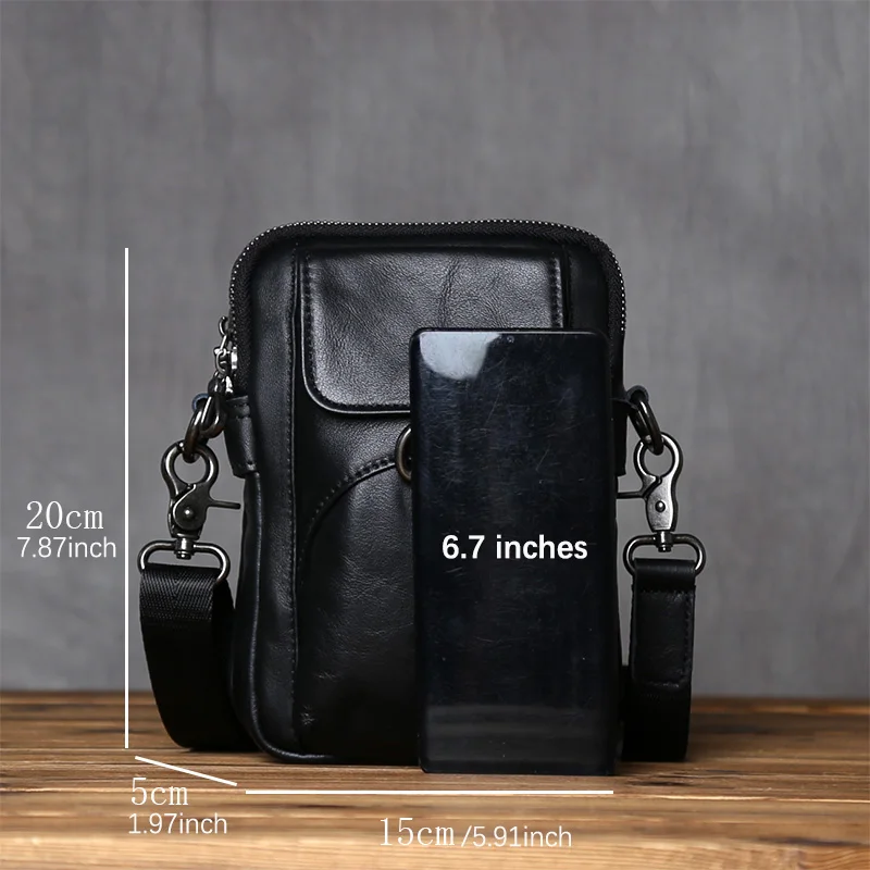 NZPJ Genuine Leather Men's Shoulder Bag Casual Crossbody Bag Top Layer Cowhide Belt Waist Bag Multi Compartment Phone Bag