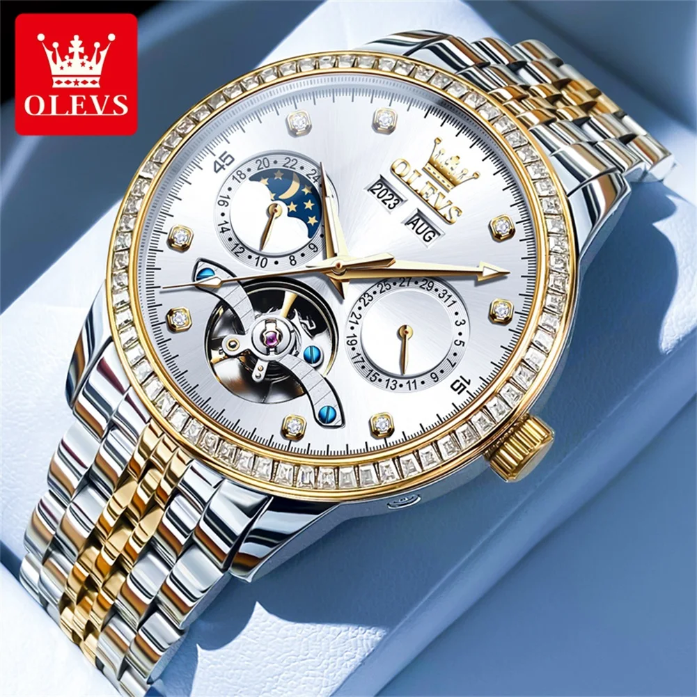 

OLEVS Luxury Automatic Mechanical Watch For Men Original High Quality Moon Phase Mens Watches Stainless Steel Fashion Wristwatch