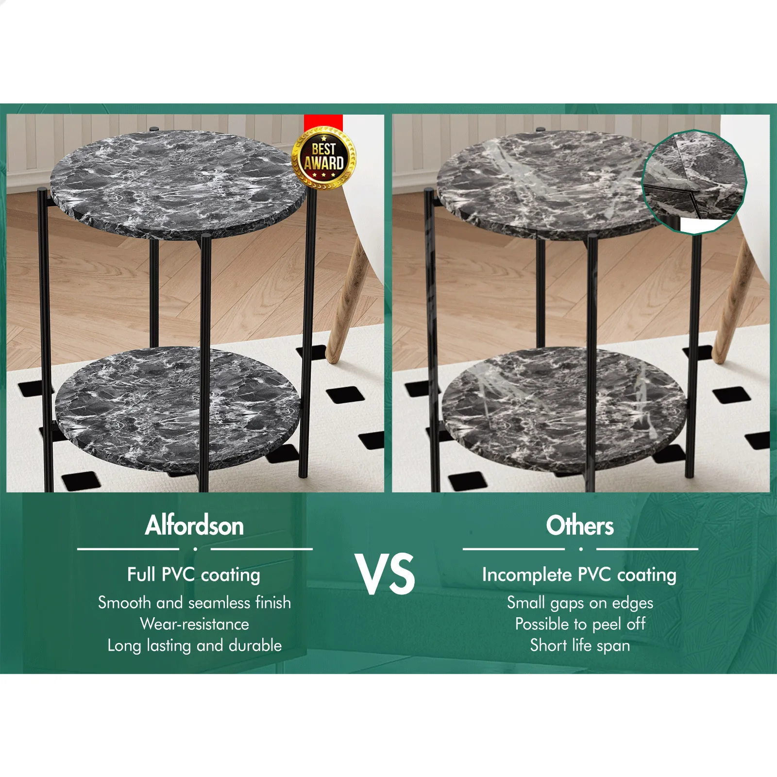 ALFORDSON Side Table Sofa End Bedside Nightstand Round Marble Shelf