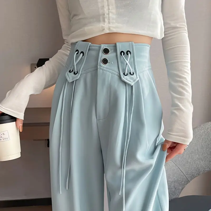 Korean Simple Loose Woman Straight Casual Suit Pants Spring Summer New Solid Fashion Versatile High Waist Wide Leg Full Trousers