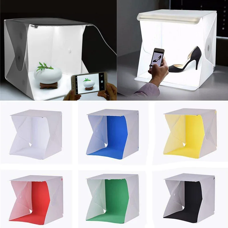 20cm Mini LED Panels Folding Portable Light Photo Lighting Studio Shooting Tent Box Kit with 6 Colors Backdrops Softbox DSLR