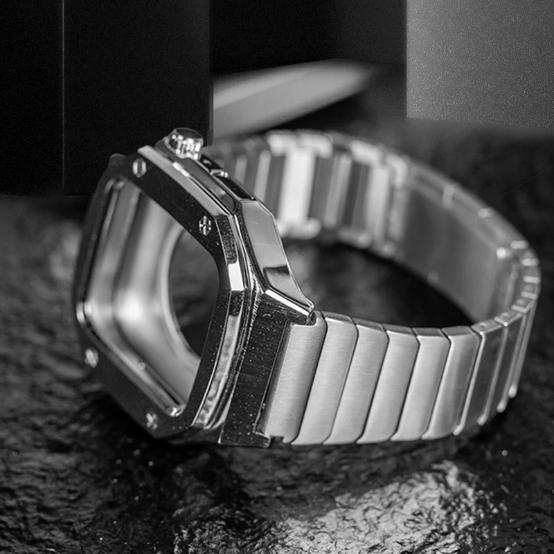 Metal Modification Kit Strap For Apple Watch band 45mm 44mm Magnetic Metal Case+Link Bracelet For iWatch Series 8 7 6 5 4 Correa