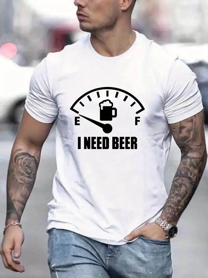 

Удобная мужская футболка с графическим принтом «Need Beer», графическая рубашка, мужская летняя уличная одежда, мужская одежда, Мужской Хлопковый топ