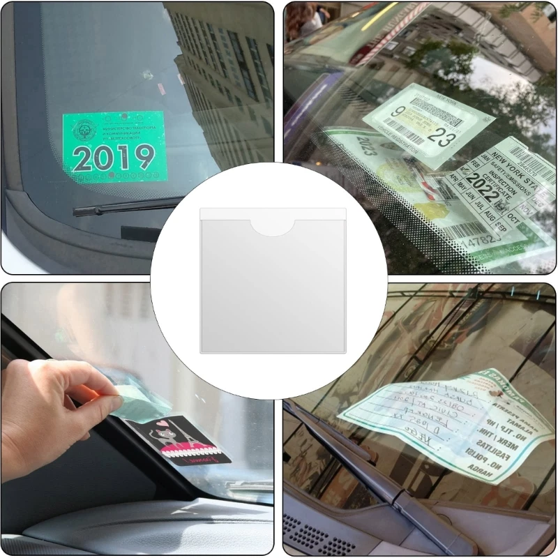 

Clear Self-Adhesive Ticket Note Holders Car Windscreen Pass Holder Note Placard