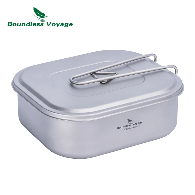 

Boundless Voyage Titanium Bento Box 1000ml Military Mess Picnic Lunch Box Outdoor Travel Camping Tableware Folding Handle